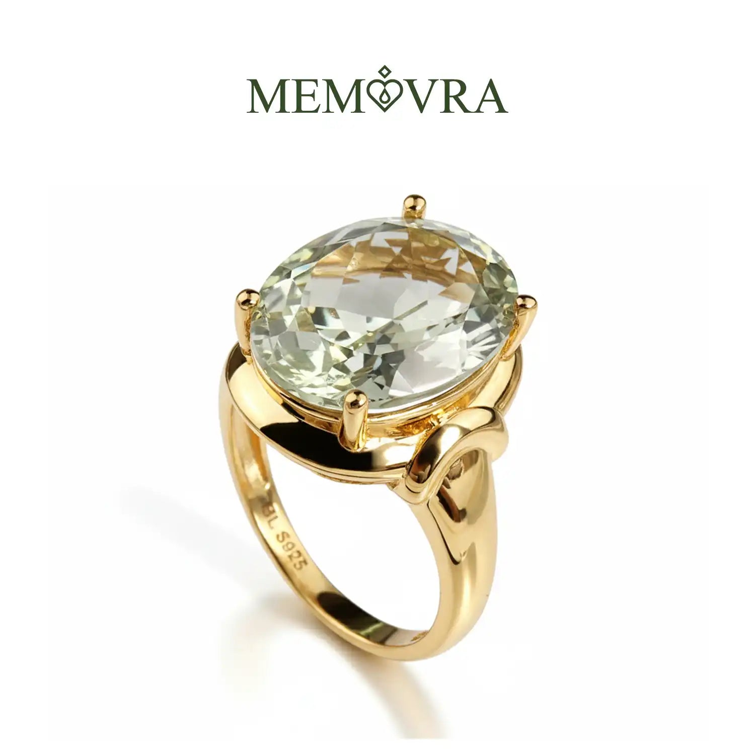 Natural Green Amethyst Oval Sterling Silver Ring